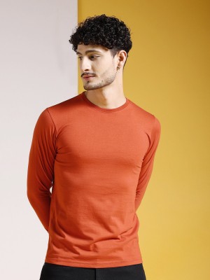 The Indian Garage Co. Solid Men Round Neck Orange T-Shirt