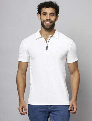 METRONAUT Self Design Men Polo Neck White T-Shirt