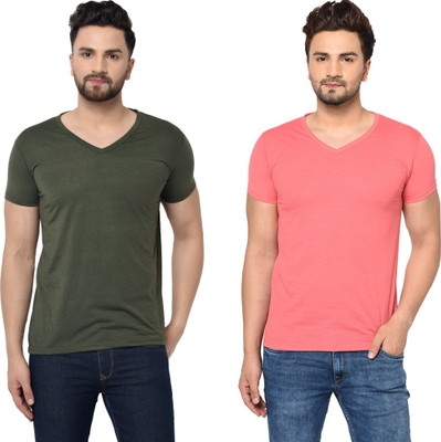 Tresna Trendy Solid Men V Neck Multicolor T-Shirt