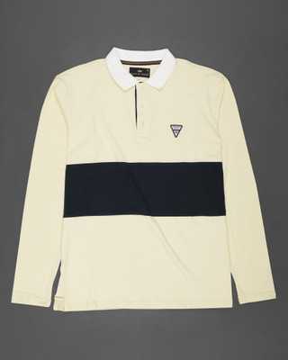 french crown Striped Men Polo Neck Beige T-Shirt