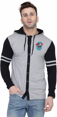 Money Leaf Solid Men Hooded Neck Grey, Black T-Shirt