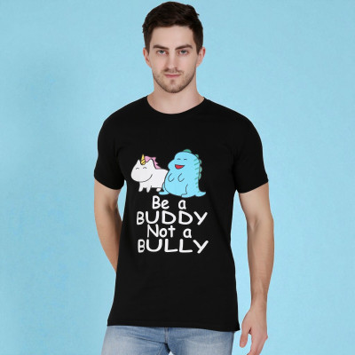 FARICON Printed Men Round Neck Black T-Shirt