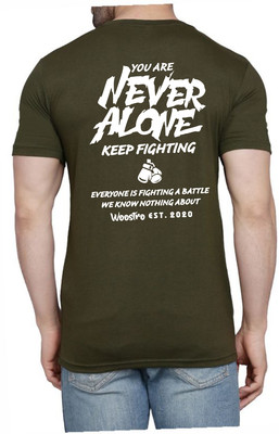 WOOSTRO Printed Men Round Neck Dark Green T-Shirt