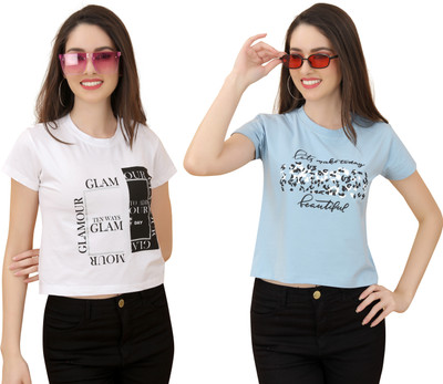 V festa Casual Printed Women White, Light Blue Top