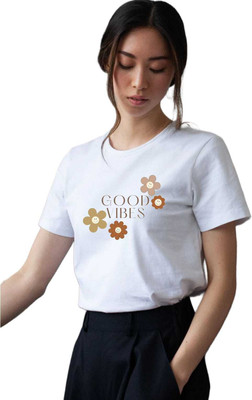 vesloo willow Printed Women Round Neck White T-Shirt