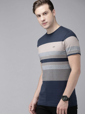 THE BEAR HOUSE Striped Men Round Neck Blue T-Shirt
