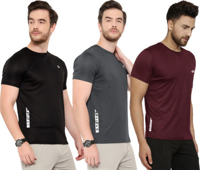 Cruister Solid Men Round Neck Black, Grey, Maroon T-Shirt