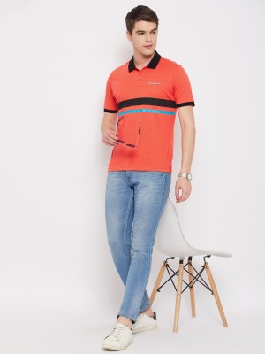 Club York Striped Men Polo Neck Orange, Black T-Shirt