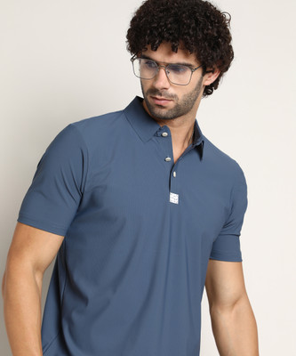 CAMPUS SUTRA Solid Men Polo Neck Blue T-Shirt