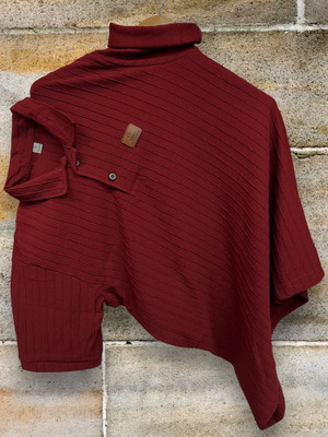 SOLSTICE Self Design Men Polo Neck Maroon T-Shirt