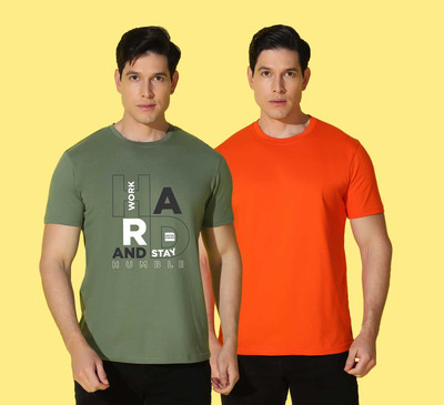 WOOSTRO Printed, Solid Men Round Neck Multicolor T-Shirt