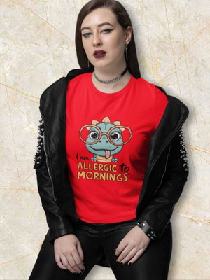 Clori Printed Women Round Neck Red T-Shirt