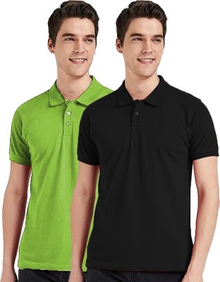 MarutiCollection Solid Men Polo Neck Black, Light Green T-Shirt
