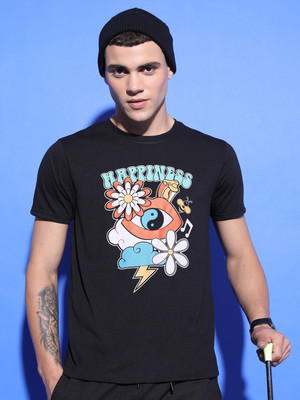 KETCH Printed Men Round Neck Black T-Shirt