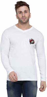 tfurnish Printed Men V Neck White T-Shirt