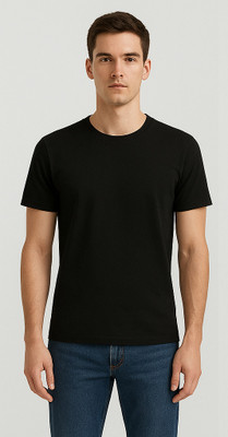 DHAMECHA STORE Solid Men Round Neck Black T-Shirt