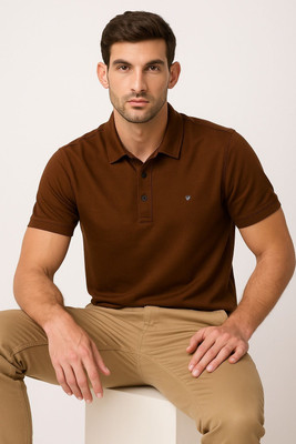 Vinson Solid Men Polo Neck Brown T-Shirt
