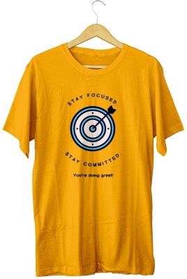 SA Creation Printed, Typography Men Round Neck Yellow T-Shirt
