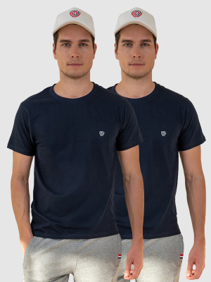 LUX cozi Solid Men Round Neck Navy Blue T-Shirt