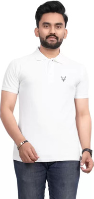 JH MART Solid Men Polo Neck White T-Shirt