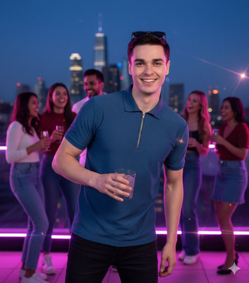 clostyle Solid Men Polo Neck Blue T-Shirt