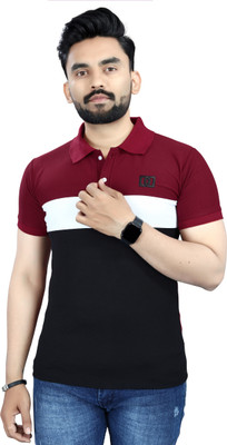 DyrectDeals Colorblock Men Polo Neck Maroon T-Shirt