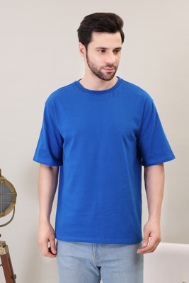 MEGAKART Solid Men Round Neck Blue T-Shirt