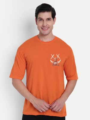 Benny Brooks Printed Men Round Neck Orange T-Shirt
