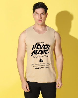 WOOSTRO Printed Men Scoop Neck Beige T-Shirt
