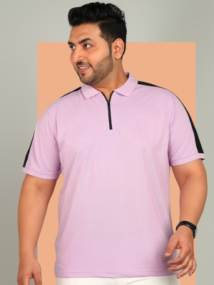 XFOX Colorblock Men Polo Neck Pink T-Shirt