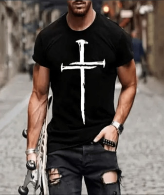 ATTITUDE START OF FASHION Printed Men Round Neck Black T-Shirt