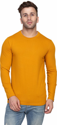 SLOWLORIS Solid Men Round Neck Yellow T-Shirt