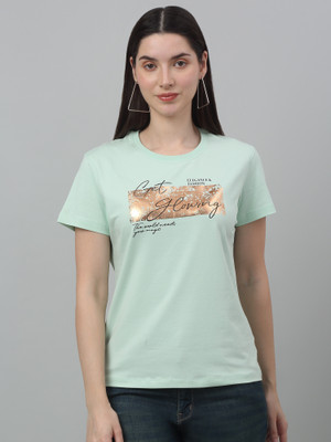 CANTABIL Printed Women Round Neck Green T-Shirt