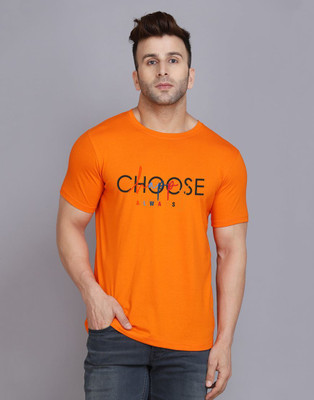 TEEFOX Printed Men Round Neck Orange T-Shirt