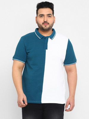 Urbano Plus Colorblock Men Polo Neck White, Blue T-Shirt