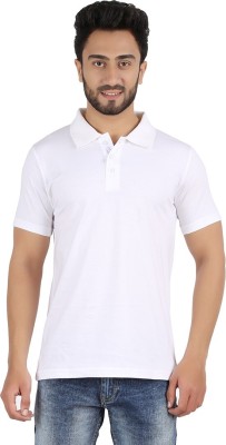 Ap'pulse Solid Men Polo Neck White T-Shirt