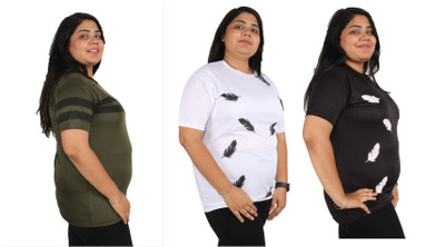 Oishee Printed Women Round Neck Multicolor T-Shirt