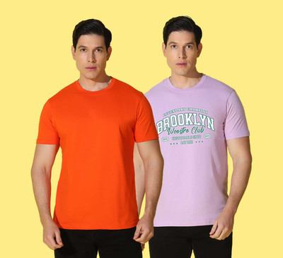 WOOSTRO Printed, Solid Men Round Neck Multicolor T-Shirt