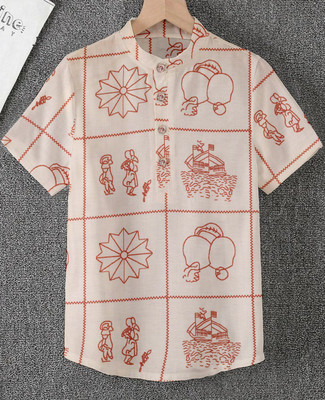 MOXTE Printed Men Mandarin Collar Multicolor T-Shirt