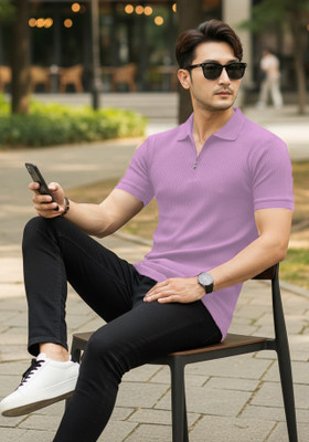 DSV ENTERPRISES Self Design Men Polo Neck Purple T-Shirt