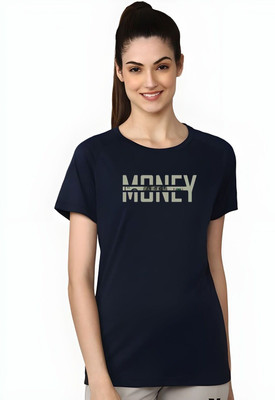 SZN Graphic Print Women Round Neck Dark Blue T-Shirt