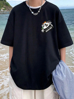 Manlino Printed Men Round Neck Black T-Shirt