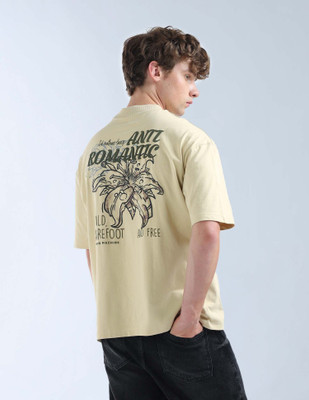 FLYING MACHINE Graphic Print Men Round Neck Beige T-Shirt