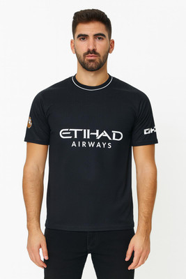 SSA Printed Men Polo Neck Black T-Shirt