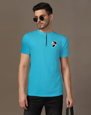 tfurnish Printed Men Mandarin Collar Light Green T-Shirt