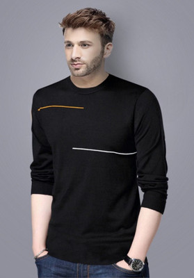 Reya Striped Men Round Neck Black T-Shirt