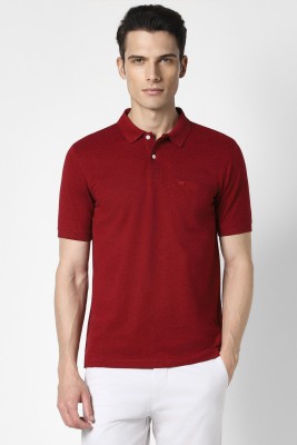 PETER ENGLAND Solid Men Polo Neck Maroon T-Shirt