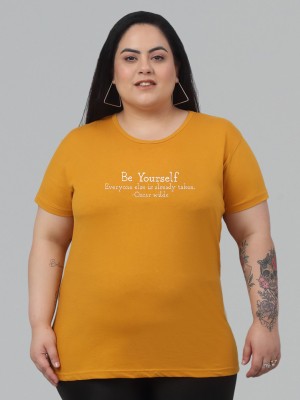 Trend Level Printed Women Round Neck Yellow T-Shirt