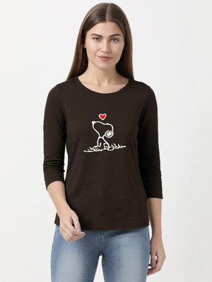 Trendtee Graphic Print Women Round Neck Brown T-Shirt