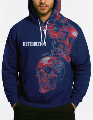 Force Printed Men Zip Neck Blue T-Shirt